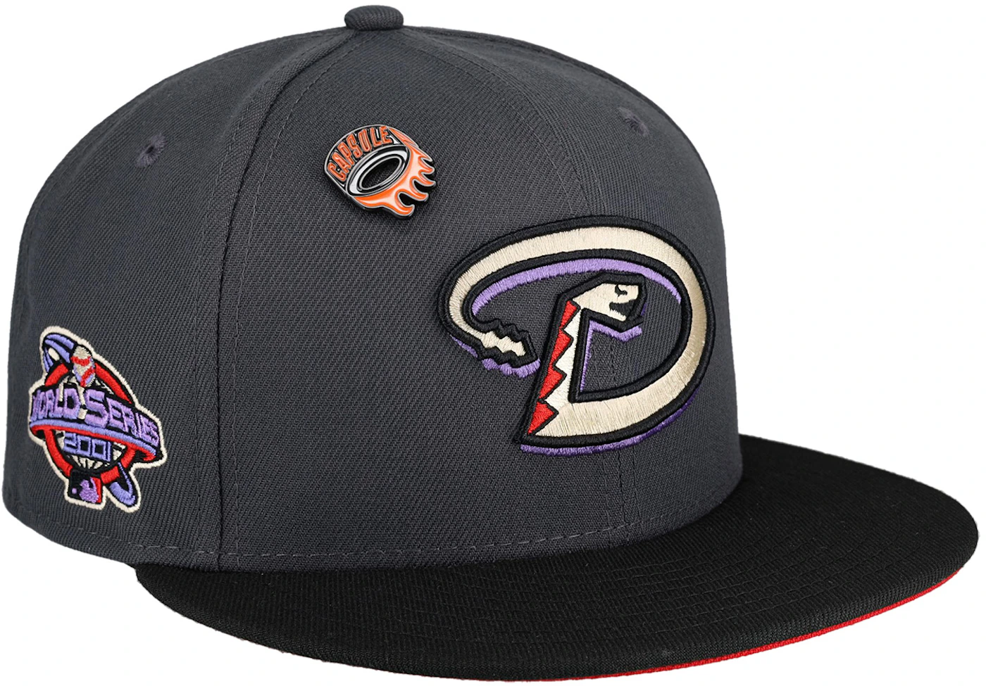 New Era Arizona Diamondbacks Capsule Burning Rubber 2001 World Series  Fitted Hat 59Fifty Fitted Hat Grey/Orange - US