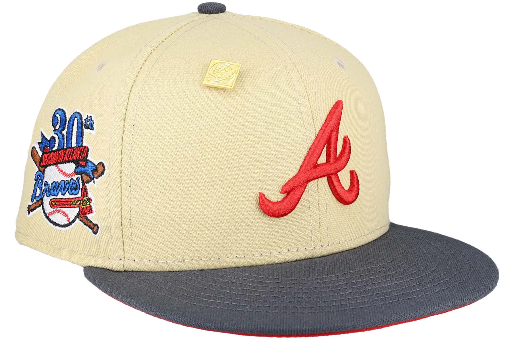 New Era Atlanta Braves 30th Season Patch Capsule Hats Exclusive 59Fifty Fitted Hat Tan/Red - CN