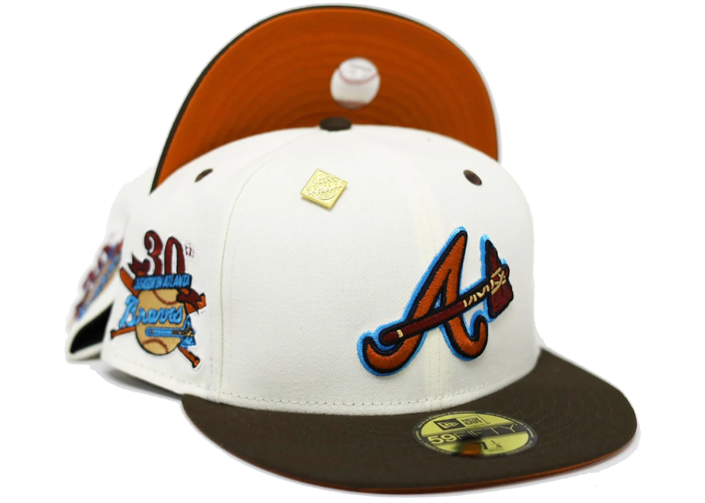 New Era Atlanta Braves 30th Season Patch Capsule Hats Exclusive 59Fifty Fitted  Hat White/Orange - US