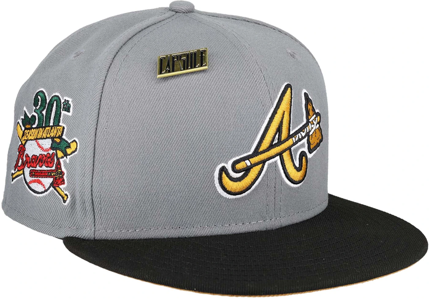 Atlanta Braves 30th Season Side Patch Exclusive Fitted Cap - White with Brown Logos 7 1/4