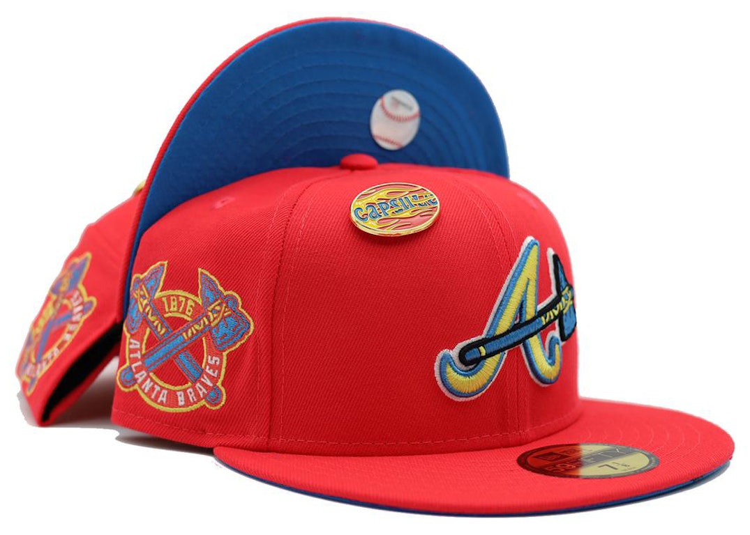 Pre-owned New Era Atlanta Braves Hot Rod Collection Tomahawk Pin Capsule Hats Exclusive 59fifty Fitted Hat Inf In Infrared/blue
