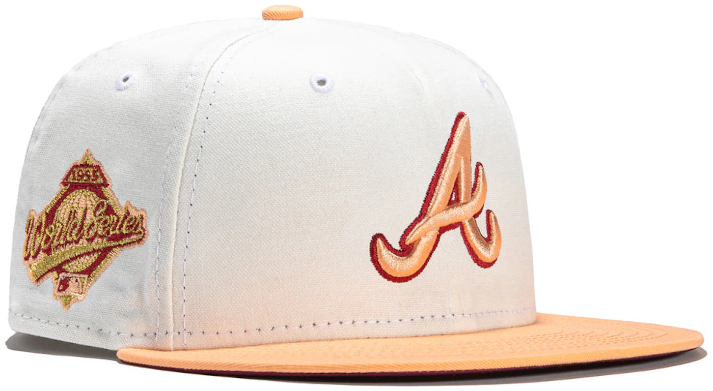 Men's New Era Peach/Purple Atlanta Braves 1995 World Series Side Patch 59FIFTY Fitted Hat