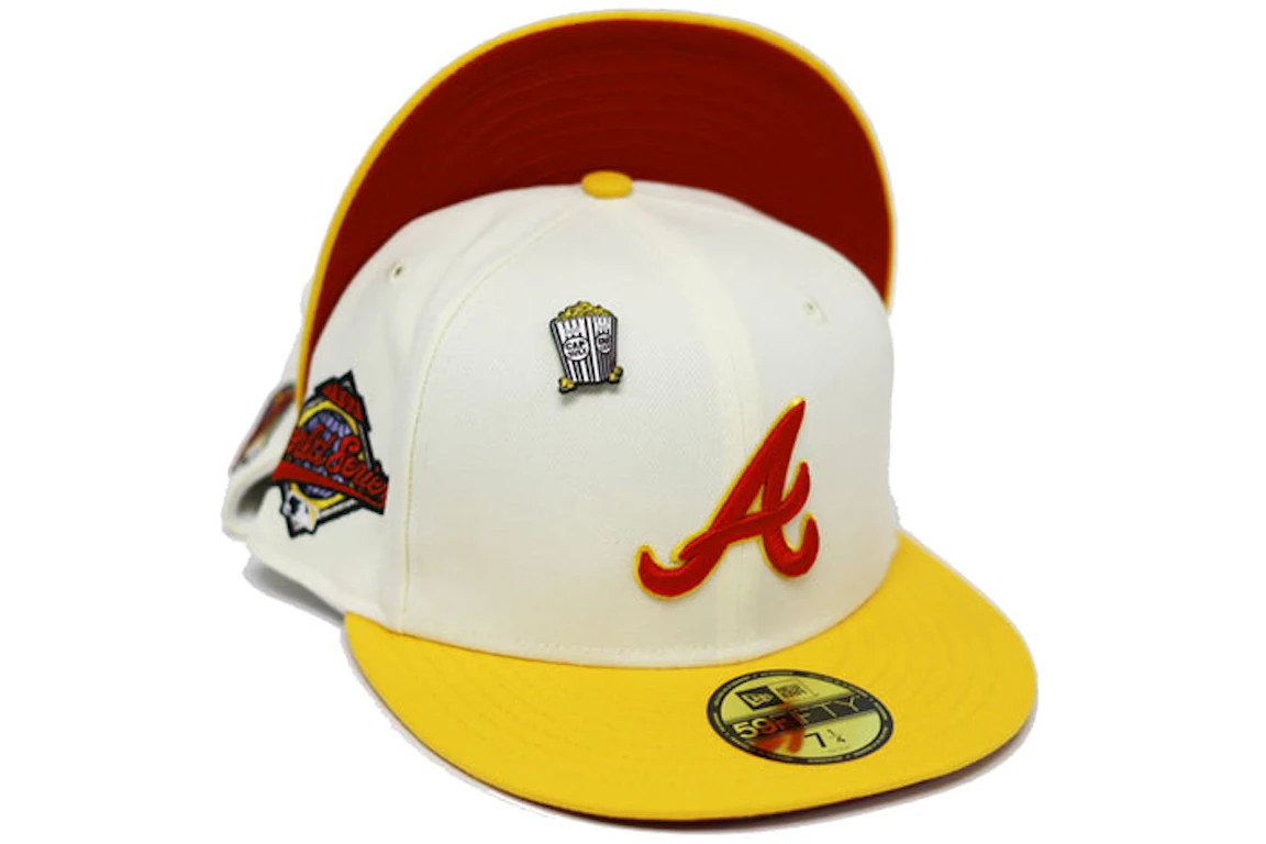 New Era Atlanta Braves Movie Collection 1996 World Series Patch Capsule Hats Exclusive 59Fifty Fitted Hat Tan/Red