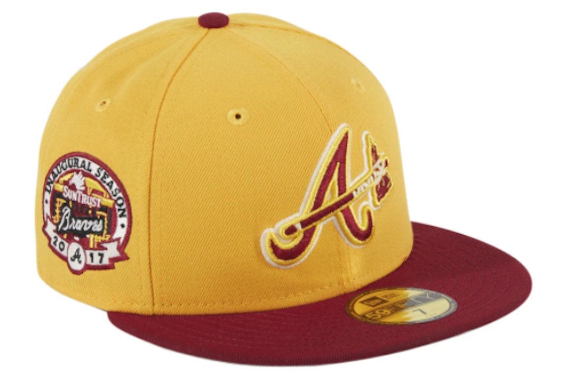 Pre-owned New Era Atlanta Braves Quiet Storm Hat Club Exclusive Inaugural Patch Alternate 59fifty Fitted Hat G In Gold/cardinal