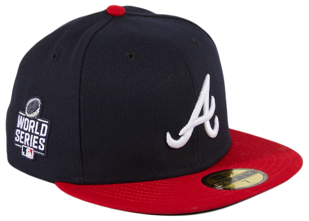 Pre-owned New Era Atlanta Braves World Series 2021 Home Authentic Collection 59fifty Fitted Hat Navy/red