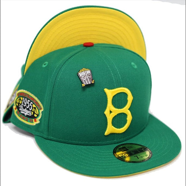 Pre-owned New Era Brooklyn Dodgers Movie Collection 1955 World Series Patch Capsule Hats Exclusive 59fifty Fit In Green/yellow