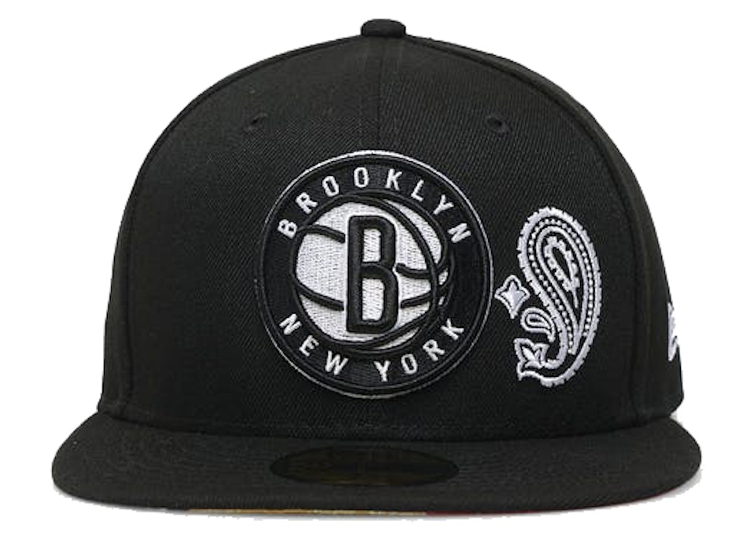 Pre-owned New Era Brooklyn Nets Patchwork Paisley Undervisor 59fifty Fitted Hat Black