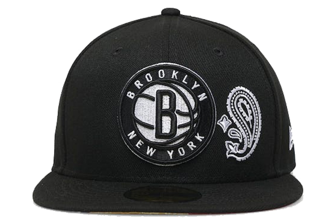 Pre-owned New Era Brooklyn Nets Patchwork Paisley Undervisor 59fifty Fitted Hat Black