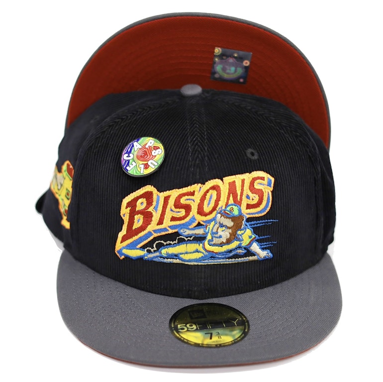 Pre-owned New Era Buffalo Bisons Capsule Doppler Radar Collection New York State 59fifty Fitted Hat Black/red