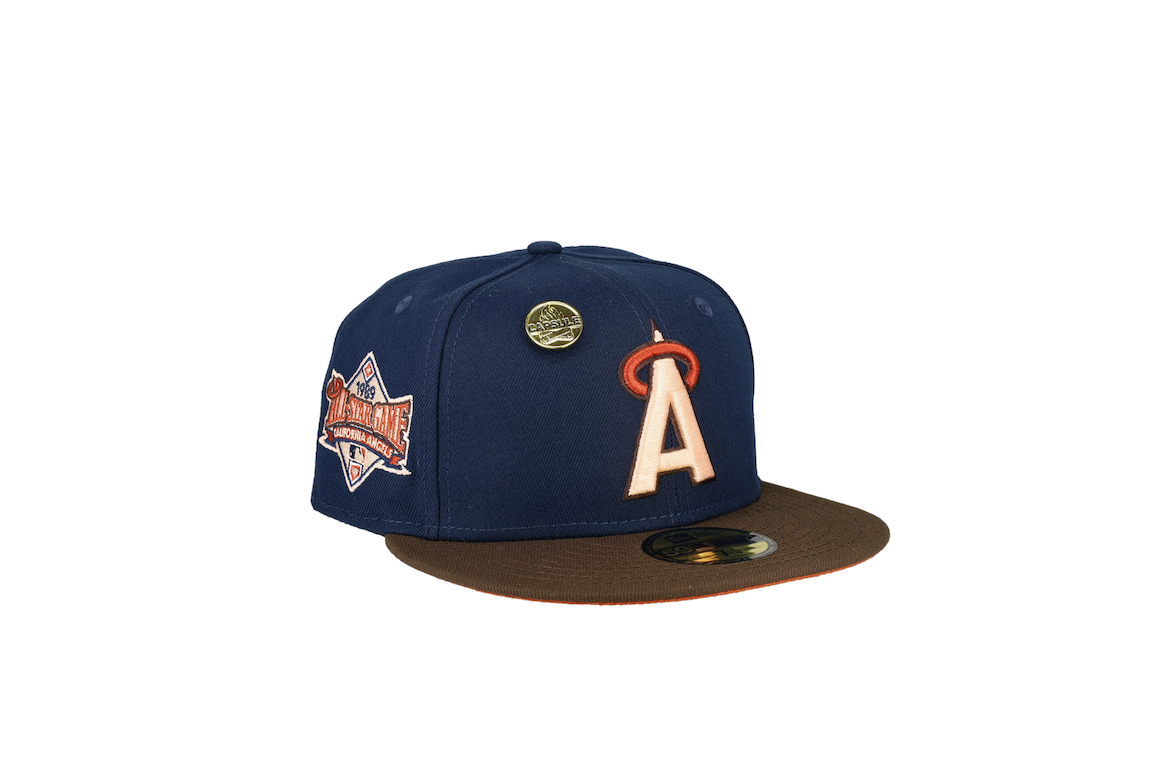 Pre-owned New Era California Angels Capsule Navy Nitro 1989 All Star Game Patch Fitted Hat 59fifty Fitted Hat  In Black/orange