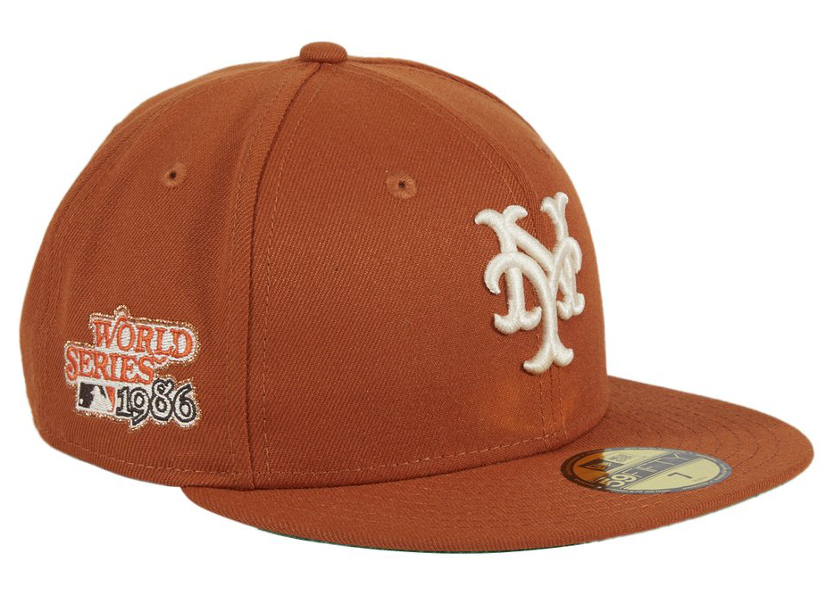 New Era Campfire New York Mets 1986 World Series Patch Hat Club Exclusive  59Fifty Fitted Hat Burnt Orange