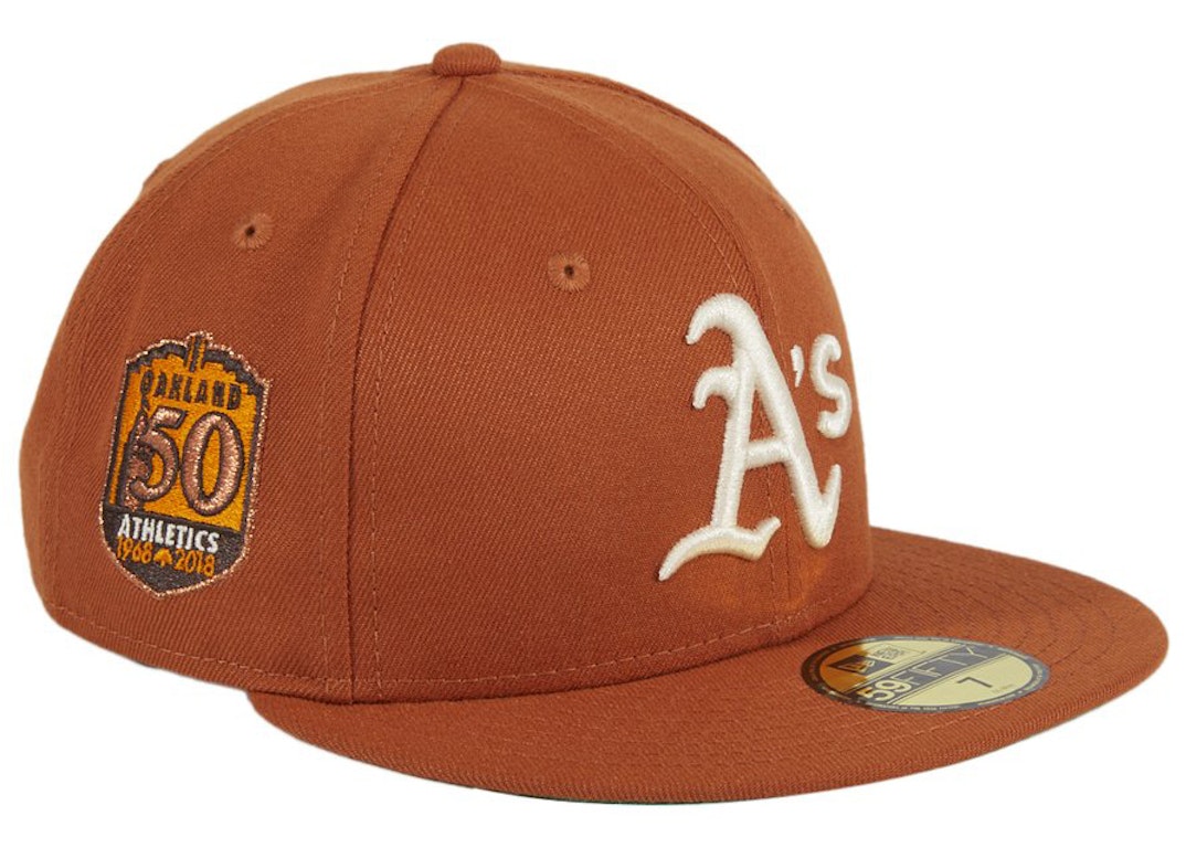 Pre-owned New Era Campfire Oakland Athletics 50th Anniversary Patch Hat Club Exclusive 59fifty Fitted Hat Burn In Burnt Orange