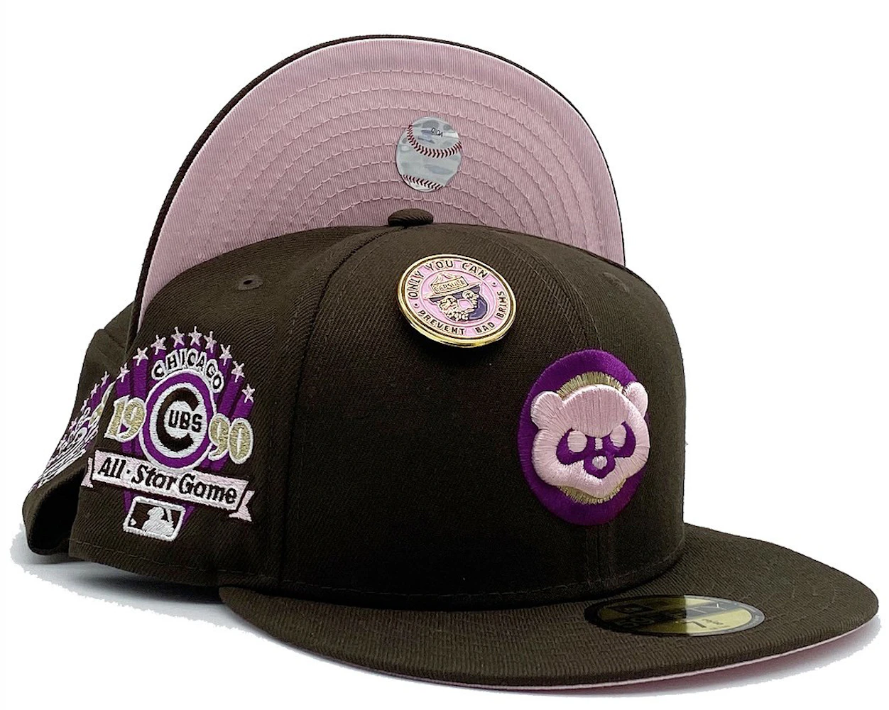 New Era Chicago Cubs No Bad Brims Collection 1990 All Star Game Capsule Hats  Exclusive 59Fifty Fitted Hat Brown/Pink Men's - US
