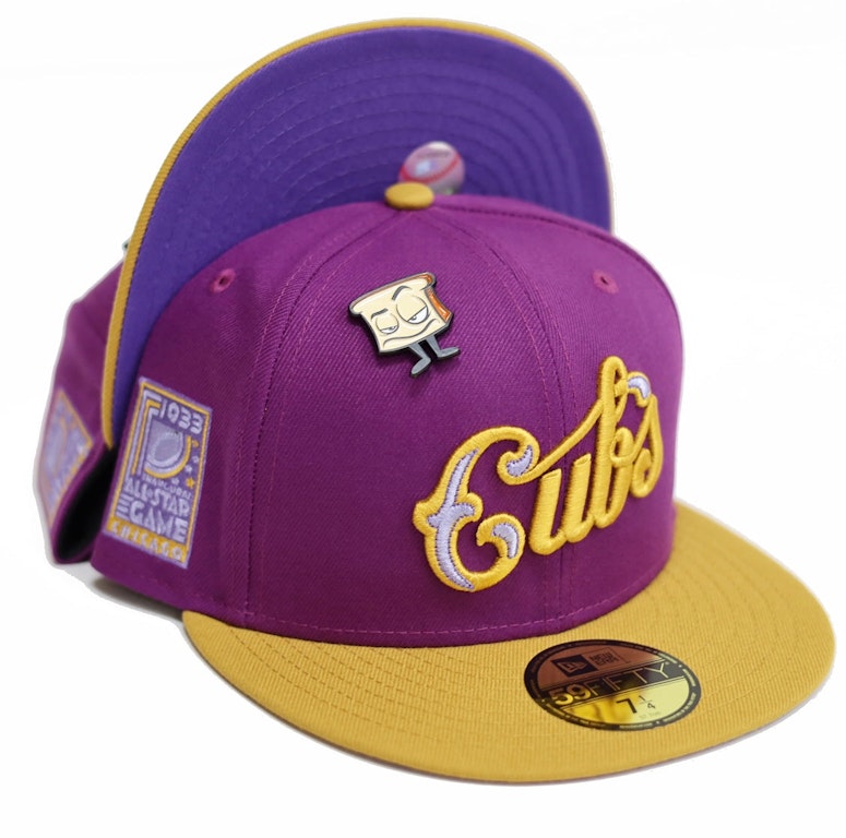 Pre-owned New Era Chicago Cubs Script Capsule Pbj 2.0 Alternate 1933 All Star Game 59fifty Fitted Hat Purple/b In Purple/brown