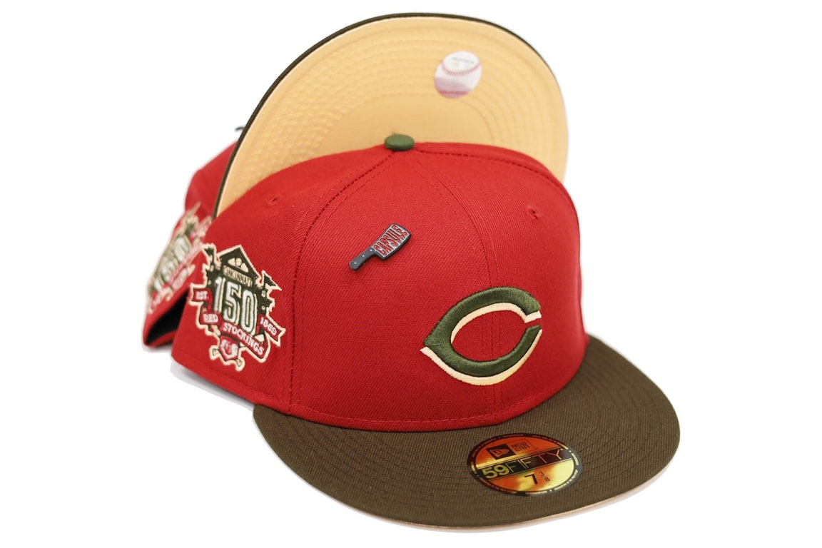 Pre-owned New Era Cincinnati Reds Capsule Nights Of Terror 150th Anniversary 59fifty Fitted Hat Red/peach
