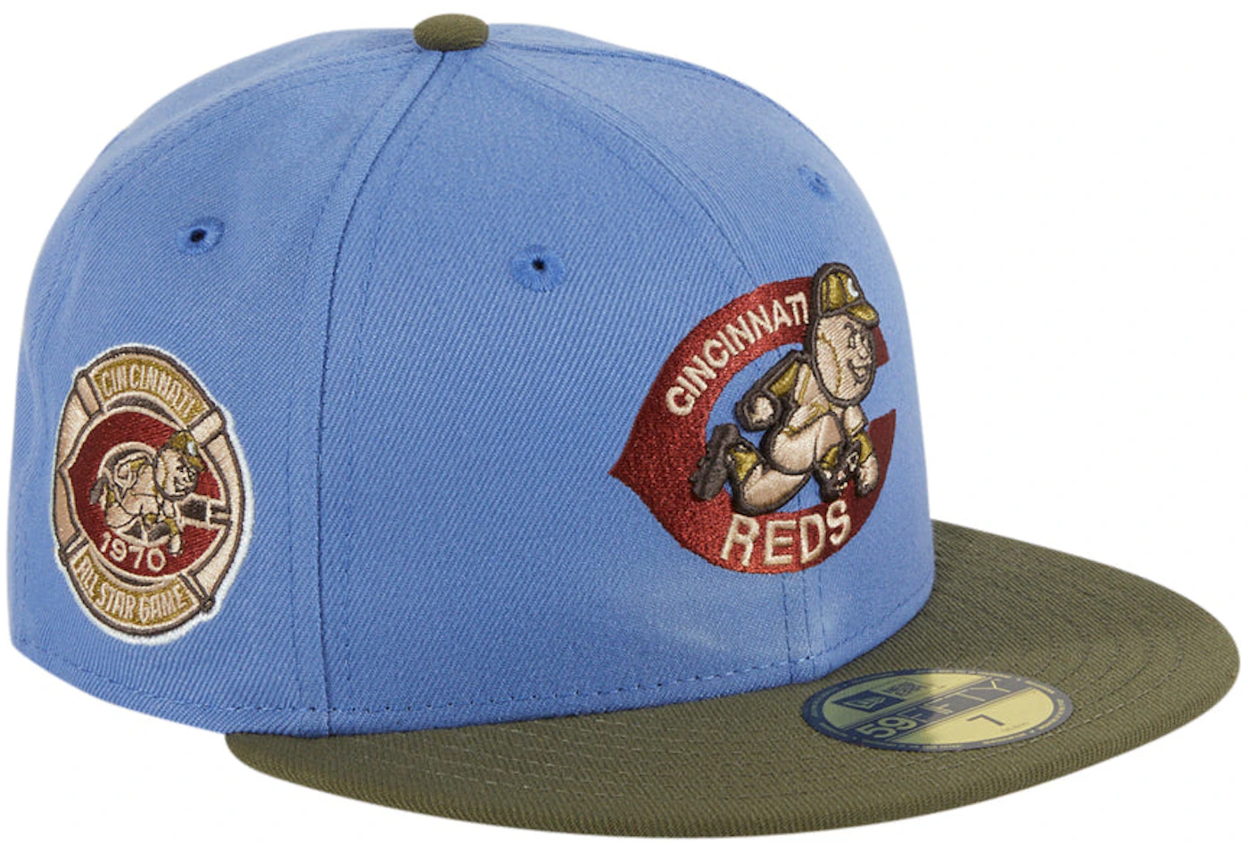 New Era Cincinnati Reds Great Outdoors 1970 All Star Game Patch Hat Club Exclusive 59FIFTY Fitted Hat Indigo/Olive
