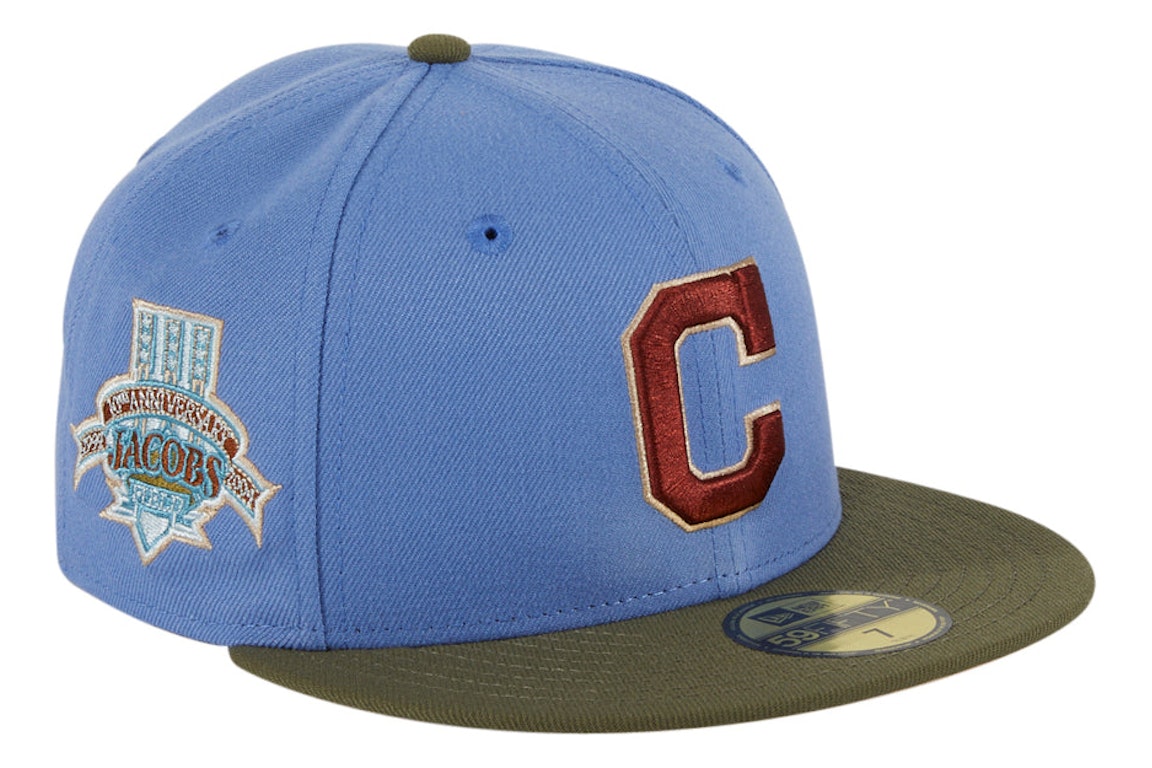 Pre-owned New Era Cleveland Indians Great Outdoors Jacobs Field Patch Hat Club Exclusive 59fifty Fitted Hat In In Indigo/olive