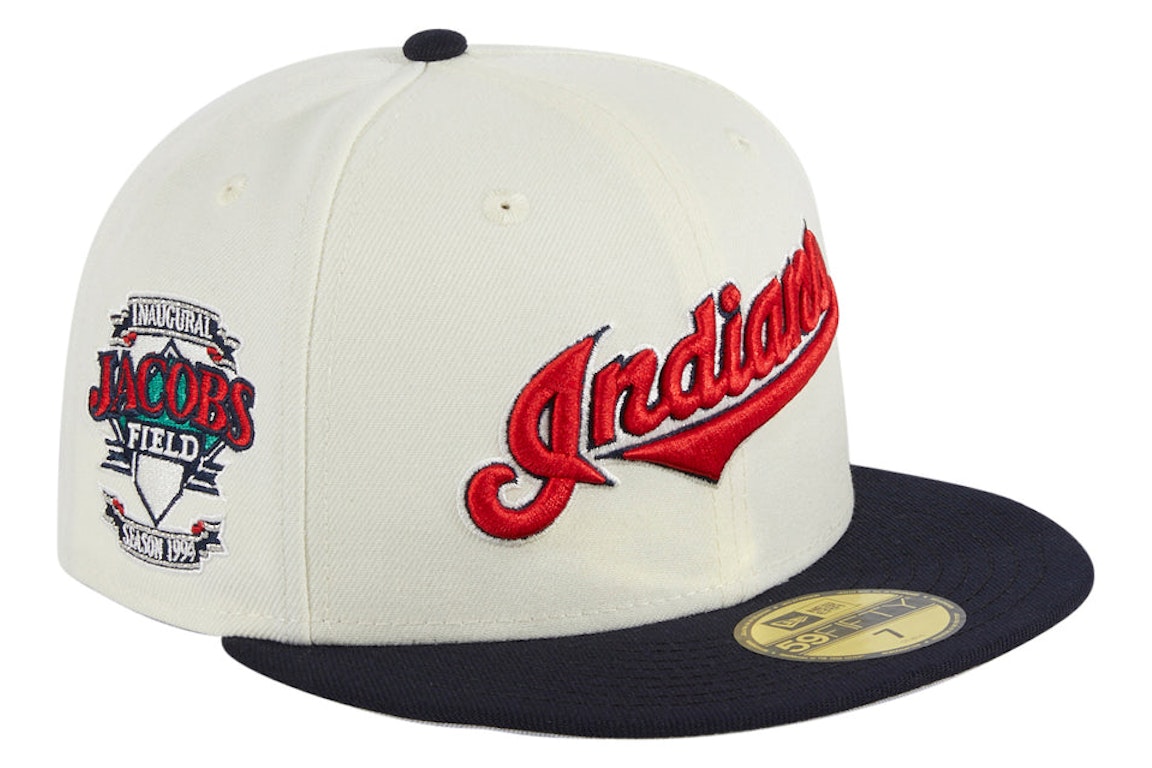 Pre-owned New Era Cleveland Indians Jacobs Field Patch Hat Club Exclusive 59fifty Fitted Hat White/navy