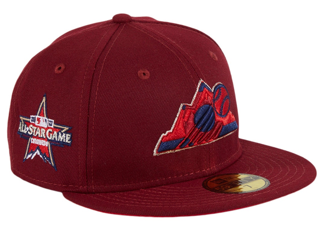 Pre-owned New Era Colorado Rockies 2021 All Star Game Patch Mountain Hat Club Exclusive 59fifty Fitted Hat Car In Cardinal/red