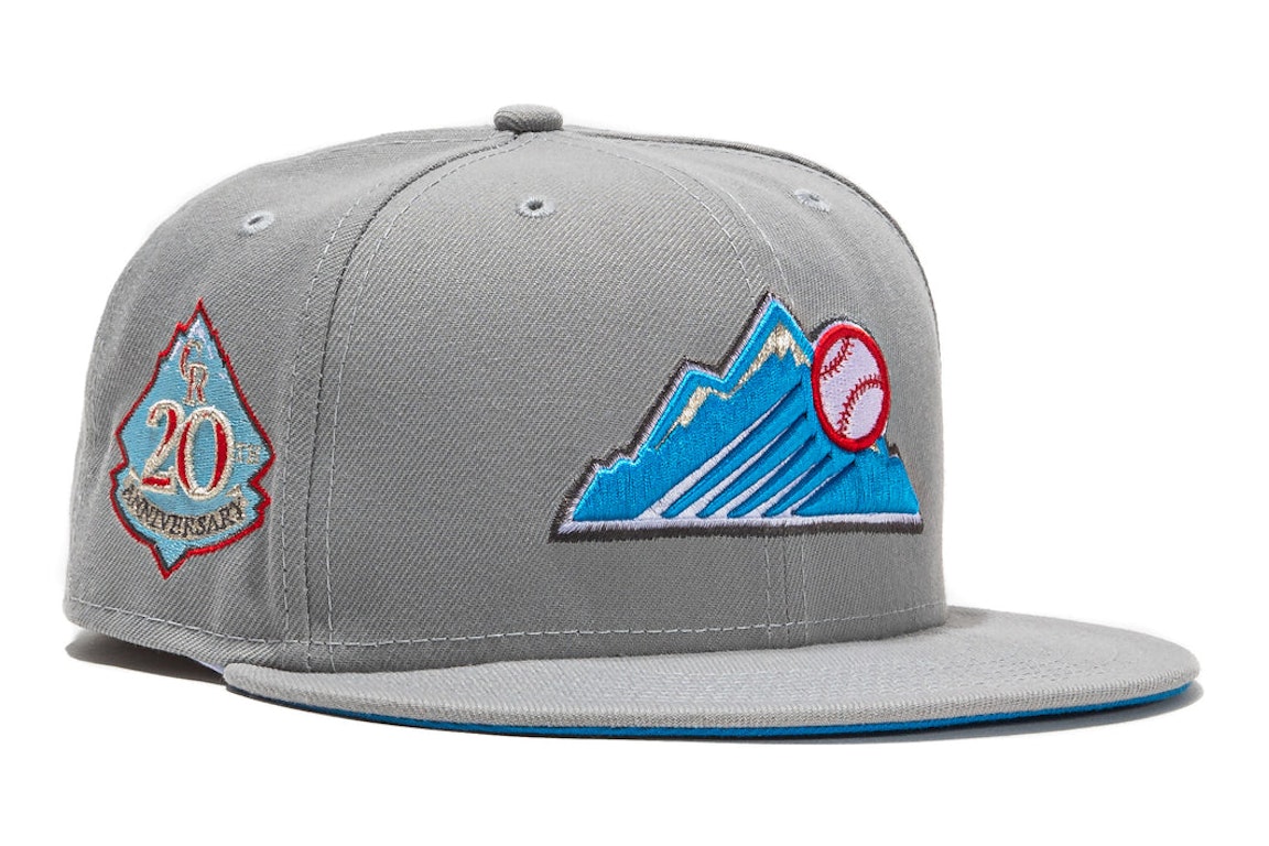 Pre-owned New Era Colorado Rockies Beer Pack 20th Anniversary Patch Mountain Hat Club Exclusive 59fifty Fitted In Gray/light Blue