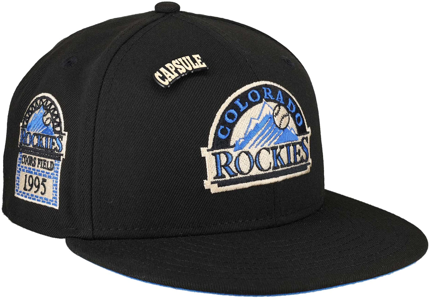 New Era Colorado Rockies Capsule Colors in Cream 1995 Coors Field Patch  59Fifty Fitted Hat Black/Blue Men's - US