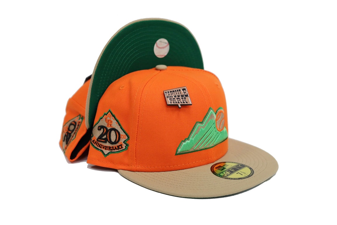 Pre-owned New Era Colorado Rockies Capsule Park Collection 20th Anniversary 59fifty Fitted Hat Orange/green