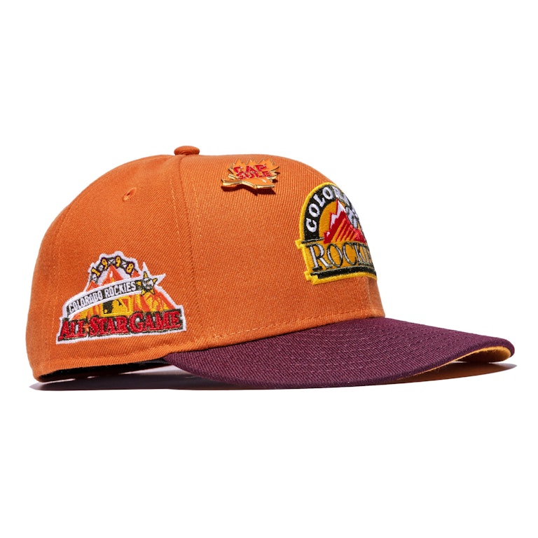 Pre-owned New Era Colorado Rockies Fall Collection 1998 All Star Game Capsule Hats Exclusive 59fifty Fitted Ha In Orange/yellow