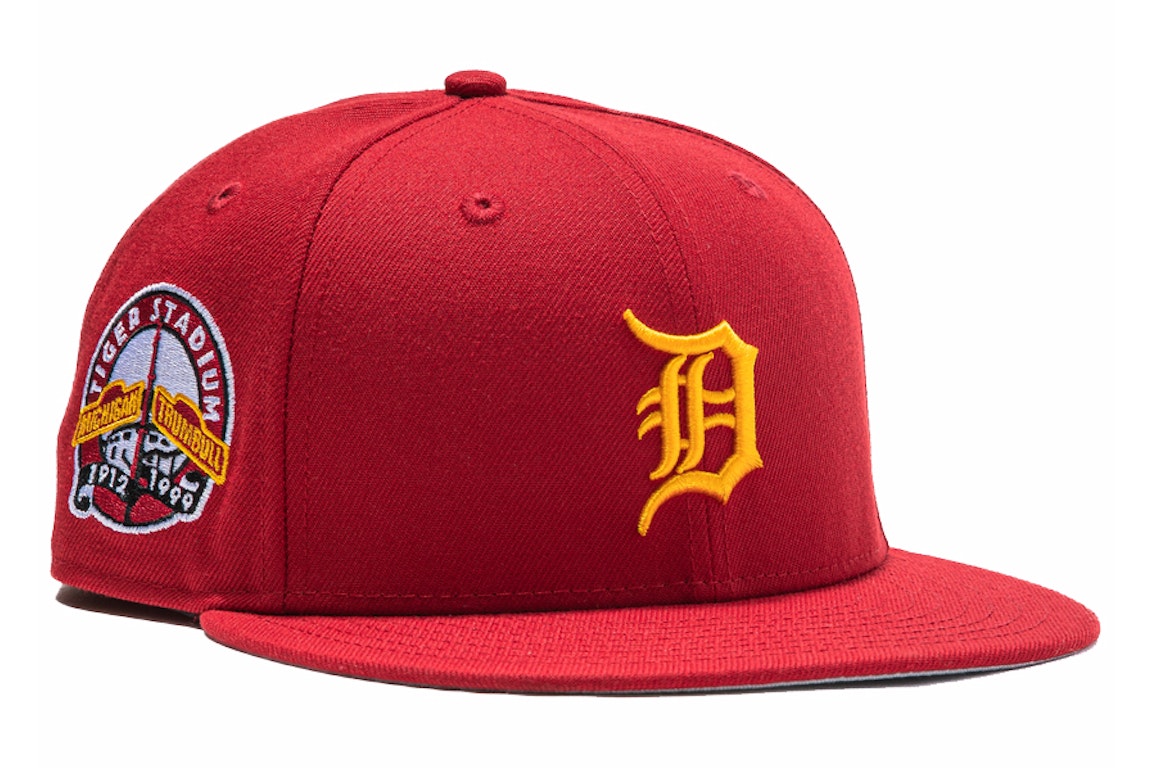 Pre-owned New Era Detroit Tigers Aux Pack Stadium Patch Hat Club Exclusive 59fifty Fitted Hat Cardinal/gold