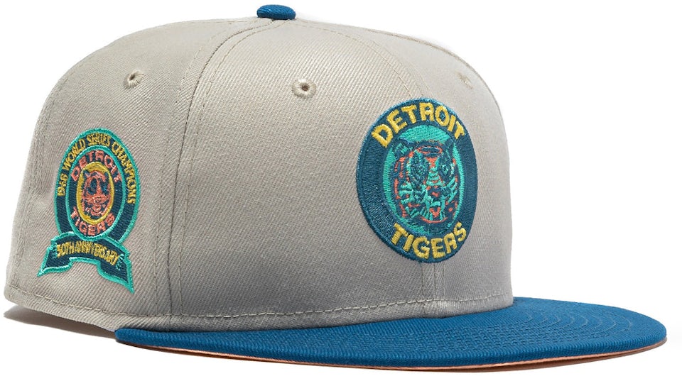 New Era Detroit Tigers Ocean Drive 1968 World Series 50th Anniversary Patch  Hat Club Exclusive 59Fifty Fitted Hat Stone/Indigo/Peach Men's - SS22 - GB