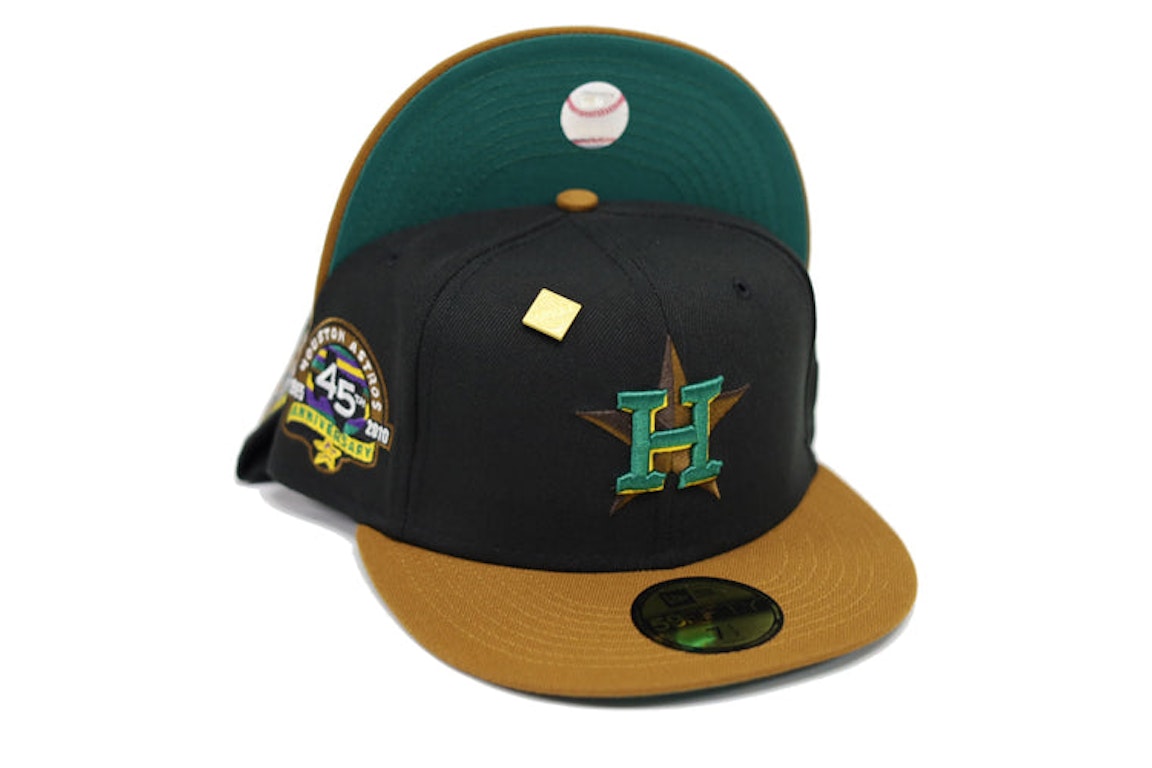 Pre-owned New Era Houston Astros 45th Anniversary Patch Fitted Hat Fitted Hat Black/green