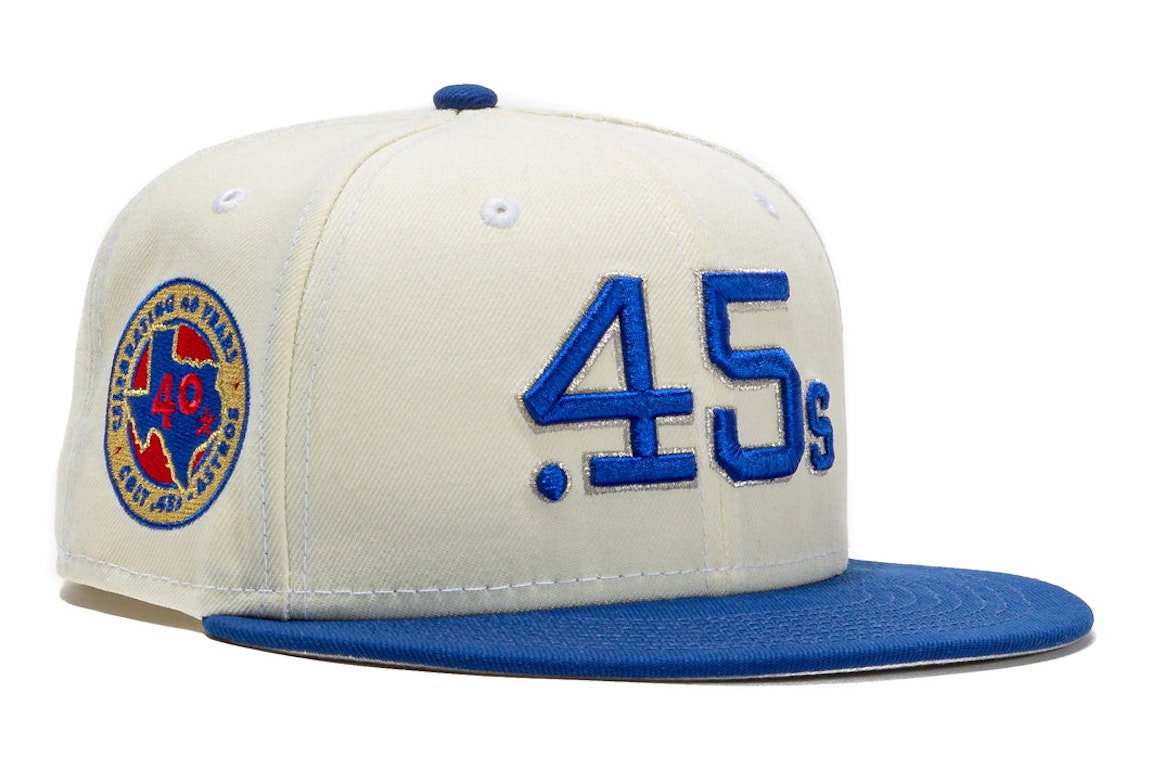 Pre-owned New Era Houston Astros Beer Pack Colt 45 40 Years Patch Hat Club Exclusive 59fifty Fitted Hat White/ In White/royal