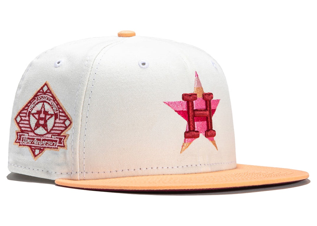 Pre-owned New Era Houston Astros Monaco 25th Anniversary Patch Hat Club Exclusive 59fifty Fitted Hat Stone/pea In Stone/peach