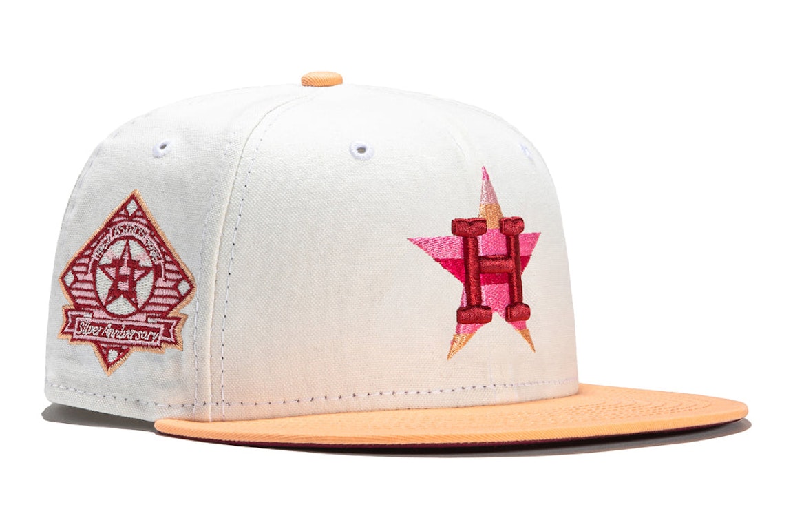 Pre-owned New Era Houston Astros Monaco 25th Anniversary Patch Hat Club Exclusive 59fifty Fitted Hat Stone/pea In Stone/peach