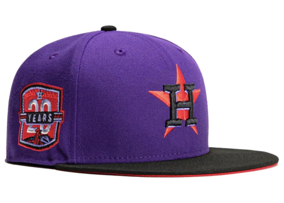 Pre-owned New Era Houston Astros T-dot 20th Anniversary Patch Hat Club Exclusive 59fifty Fitted Hat Purple/bla In Purple/black
