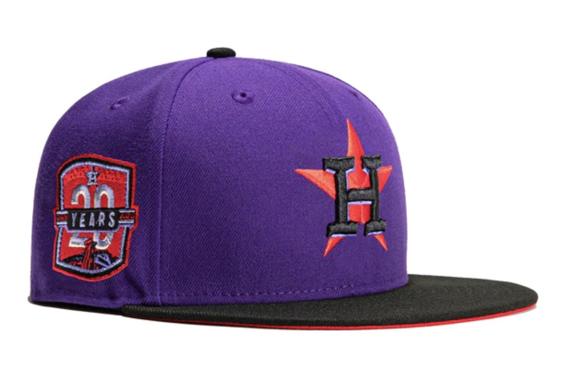 Pre-owned New Era Houston Astros T-dot 20th Anniversary Patch Hat Club Exclusive 59fifty Fitted Hat Purple/bla In Purple/black