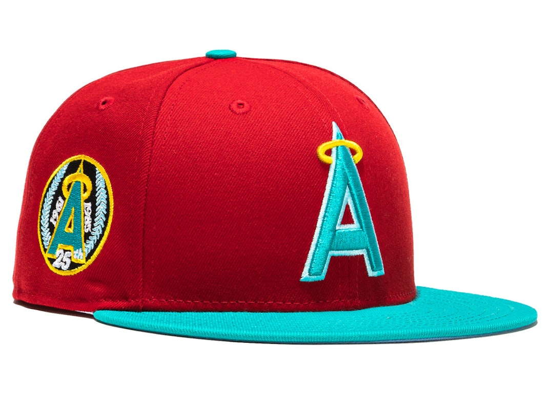Pre-owned New Era Los Angeles Angels Captain Planet 2.0 25th Anniversary Patch Logo Hat Club Exclusive 59fifty In Red/teal