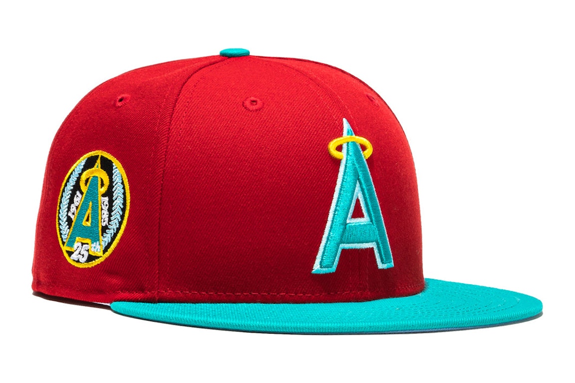 Pre-owned New Era Los Angeles Angels Captain Planet 2.0 25th Anniversary Patch Logo Hat Club Exclusive 59fifty In Red/teal