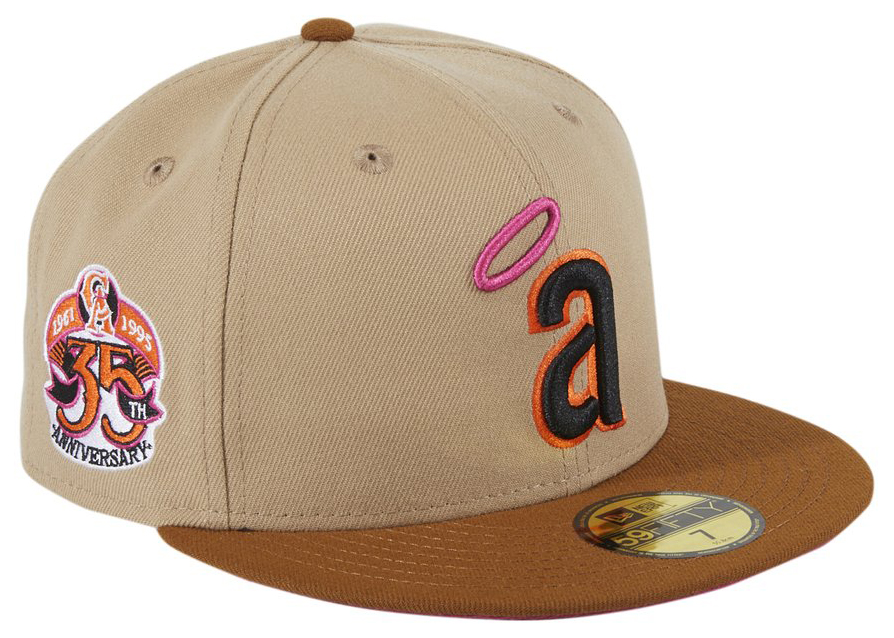 New Era Los Angeles Angels PBJ 35th Anniversary Patch Hat Club Exclusive  59Fifty Fitted Hat Tan/Brown