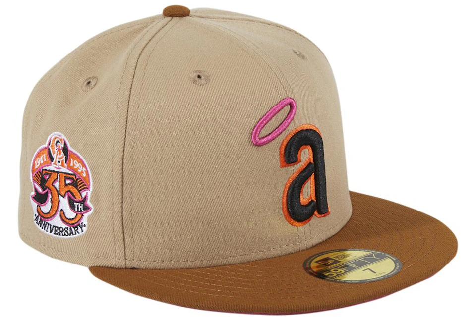 New Era Los Angeles Angels PBJ 35th Anniversary Patch Hat Club Exclusive 59Fifty Fitted Hat Tan/Brown