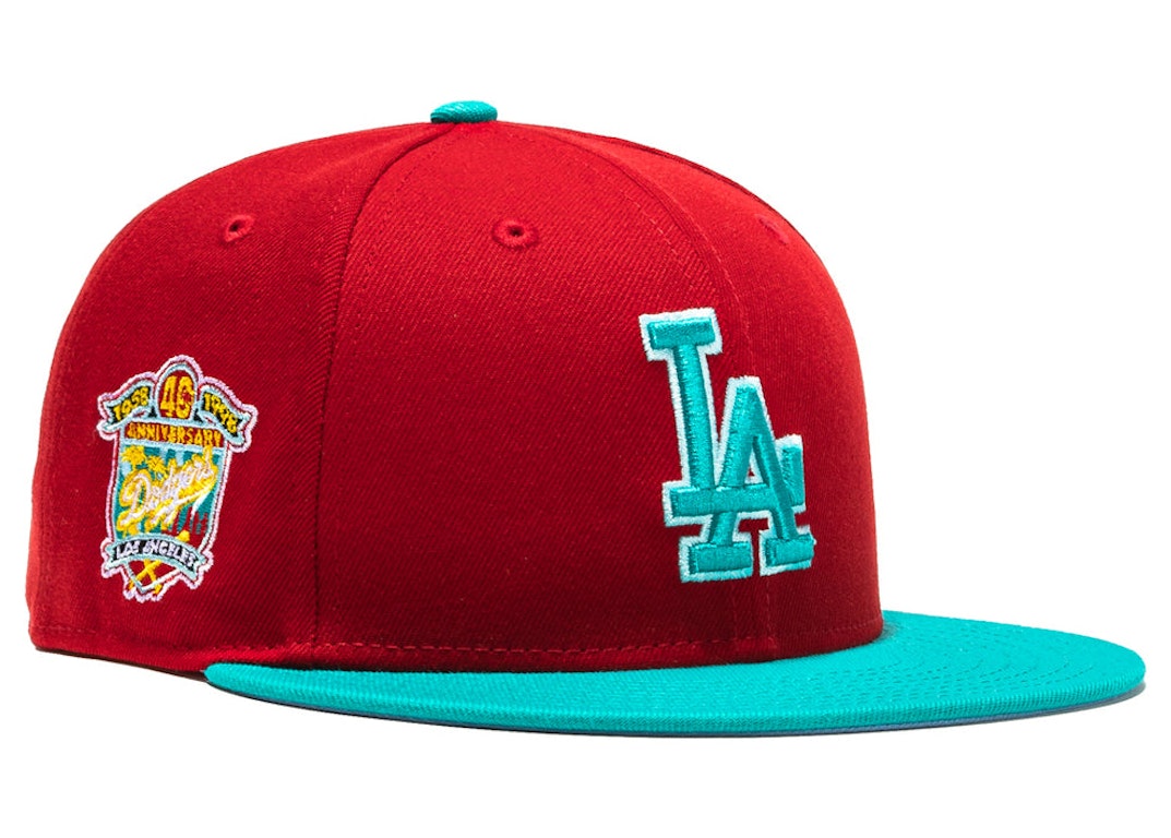 Pre-owned New Era Los Angeles Dodgers Captain Planet 2.0 40th Anniversary Patch Hat Club Exclusive 59fifty Fit In Red/teal