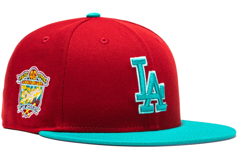 New Era Los Angeles Dodgers Captain Planet 2.0 40th Anniversary Patch Hat Club Exclusive 59Fifty Fitted Hat Red/Teal