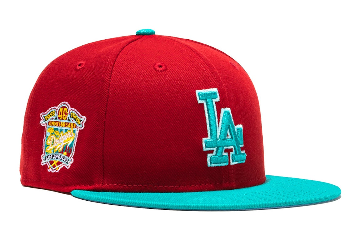 Pre-owned New Era Los Angeles Dodgers Captain Planet 2.0 40th Anniversary Patch Hat Club Exclusive 59fifty Fit In Red/teal
