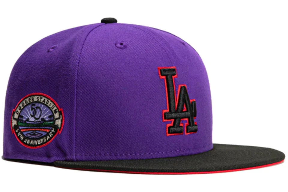 New Era Los Angeles Dodgers T-Dot 50th Anniversary Stadium Patch Hat Club Exclusive 59Fifty Fitted Hat Purple/Black