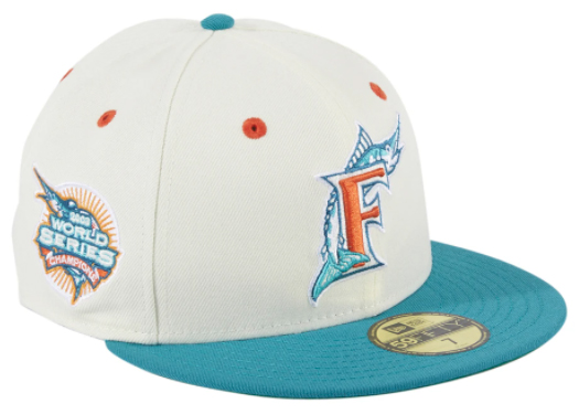 New Era Miami Marlins 25th Anniversary Patch Hat Club Exclusive Fitted Hat  White/Teal