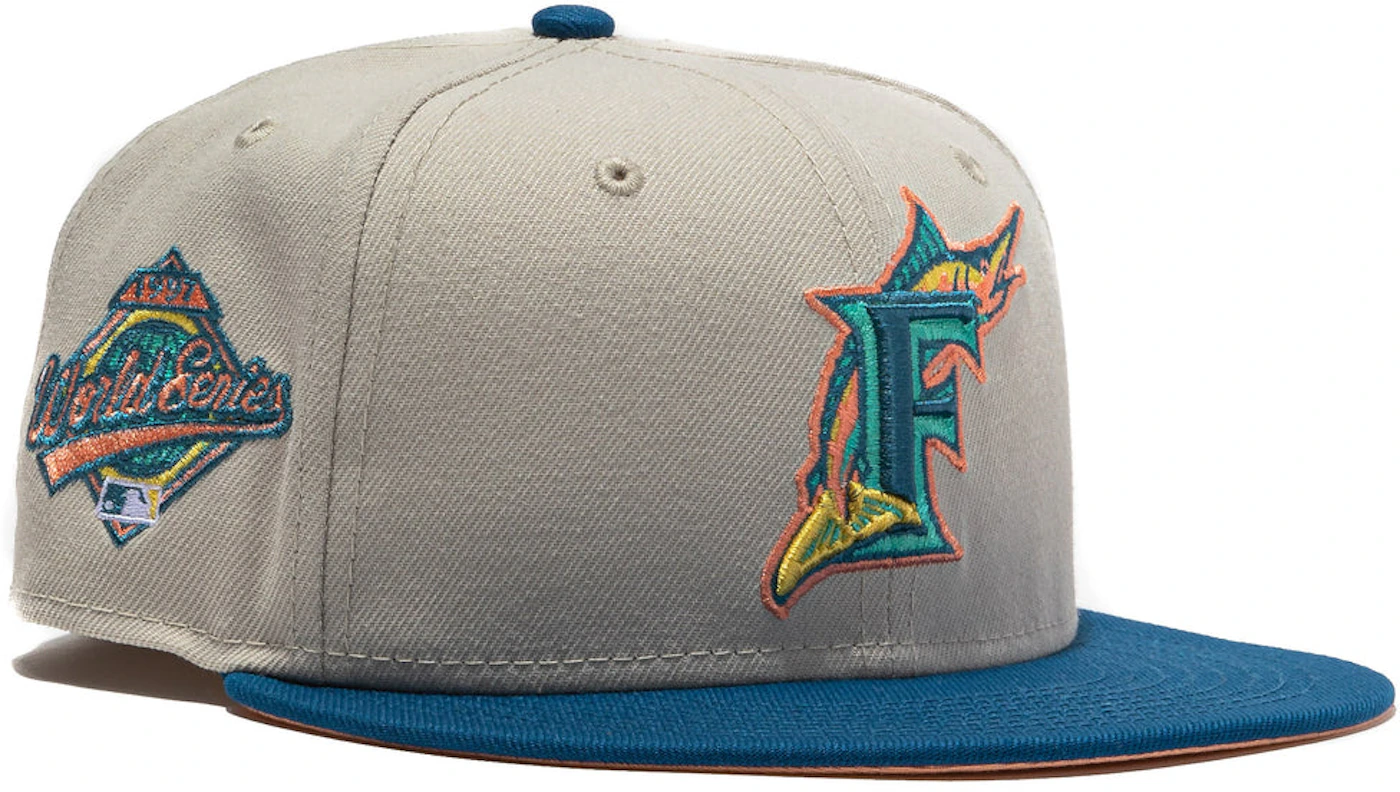 New Era Miami Marlins Ocean Drive 1997 World Series Patch Hat Club  Exclusive 59Fifty Fitted Hat Stone/Indigo/Peach Men's - SS22 - US