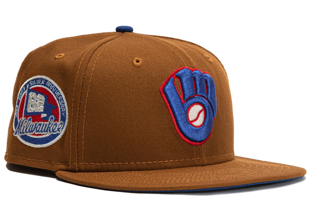 Pre-owned New Era Milwaukee Brewers Ballpark Snacks Silver Anniversary Patch Hat Club Exclusive 59fifty Hat Kh In Khaki
