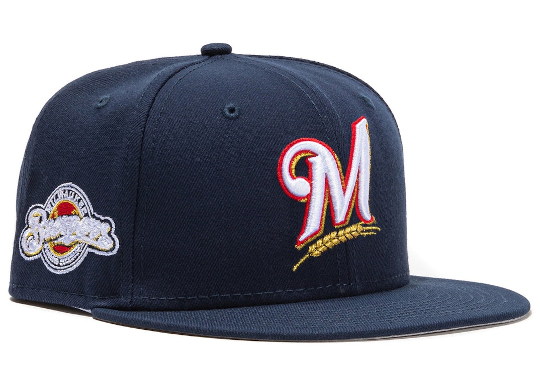 Pre-owned New Era Milwaukee Brewers Beer Pack Logo Patch Hat Club Exclusive 59fifty Fitted Hat Navy