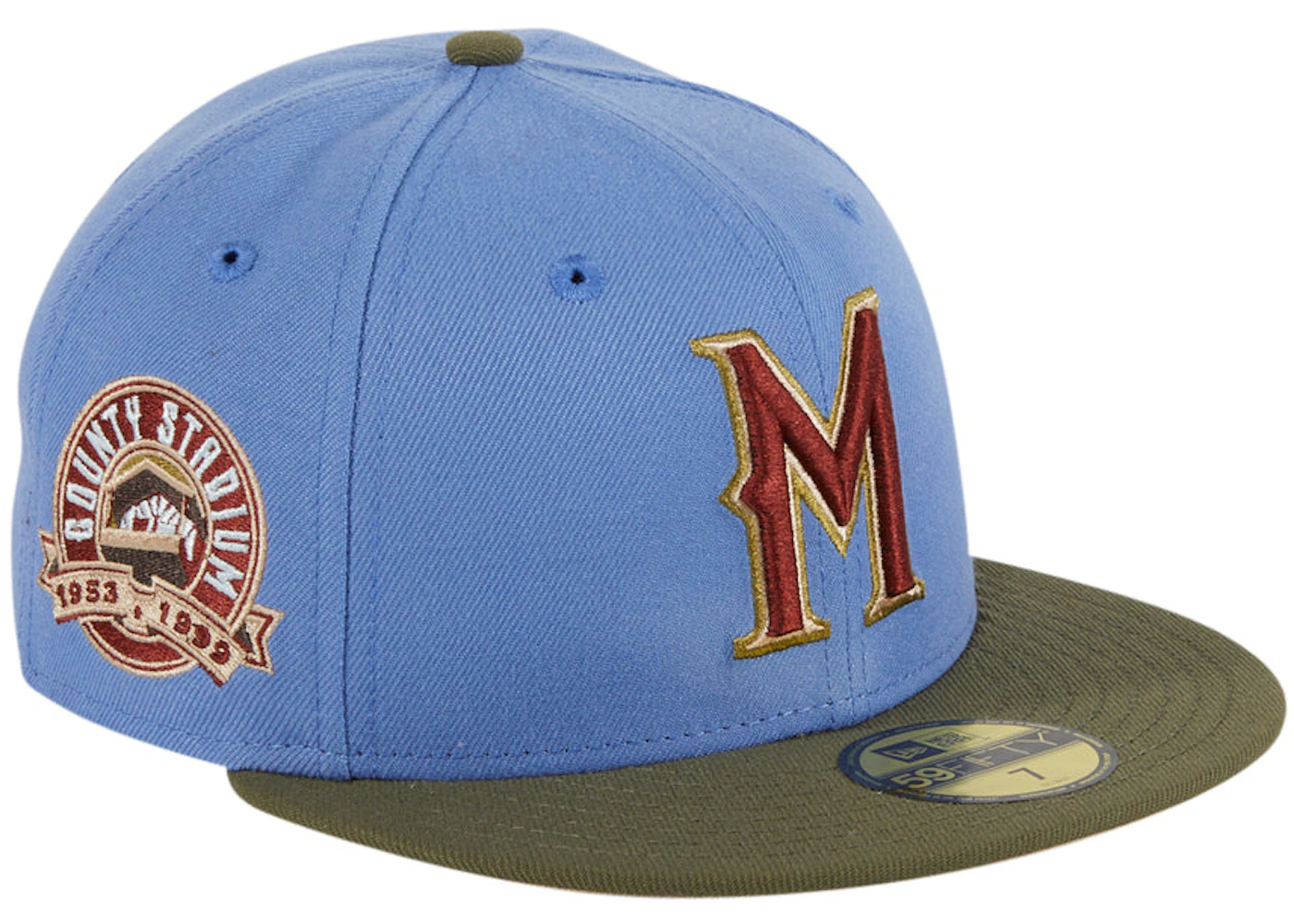 New Era Milwaukee Brewers Great Outdoors County Stadium Patch Hat Club  Exclusive 59Fifty Fitted Hat Indigo/Olive - SS22 Men's - US