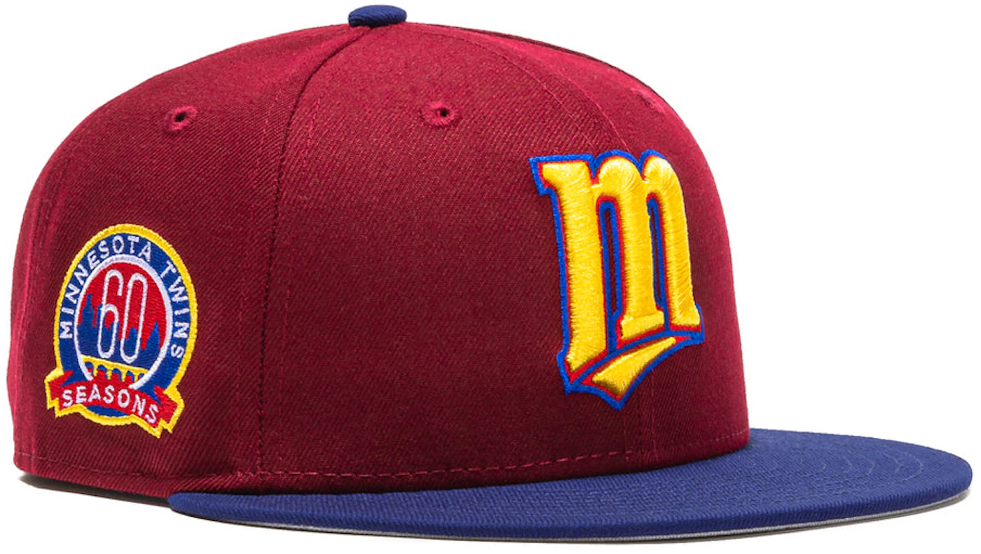 New Era Minnesota Twins Sangria 60th Anniversary Patch M Hat Club Exclusive  59Fifty Fitted Hat Cardinal/Royal Men's - SS22 - US