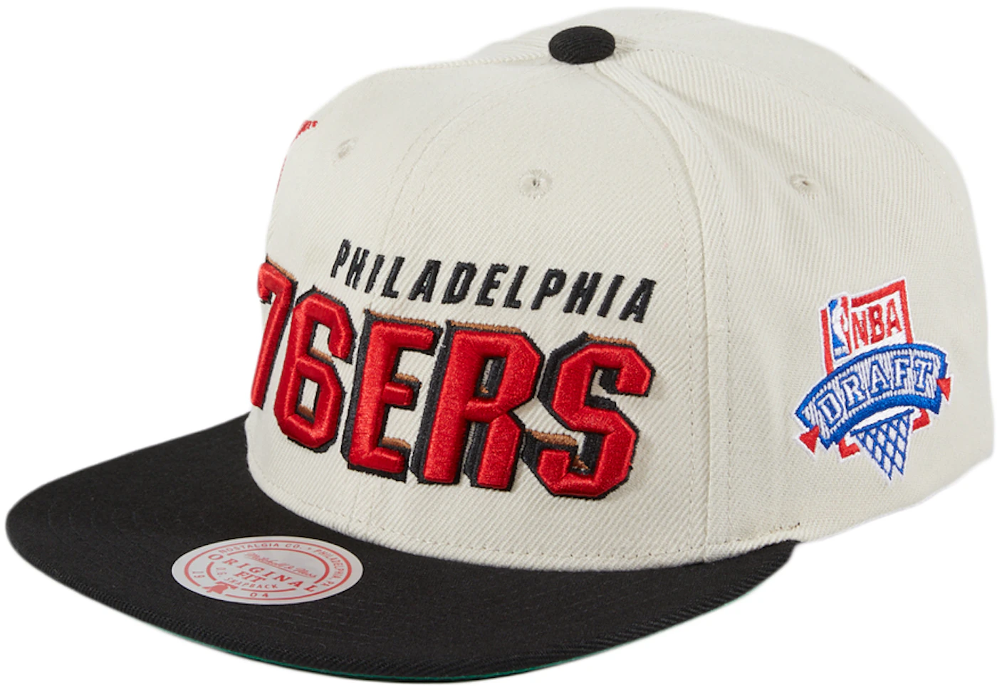 Men's Philadelphia 76ers Mitchell & Ness White/Black Front Post Snapback Hat